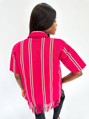 Fushia Pink Aso Oke Classic Shirt with Stripes