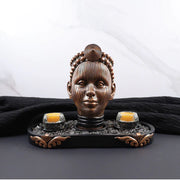 Olokun Head Antique Gold Ornament with Black and Antique Gold Tinted Decorative Tray