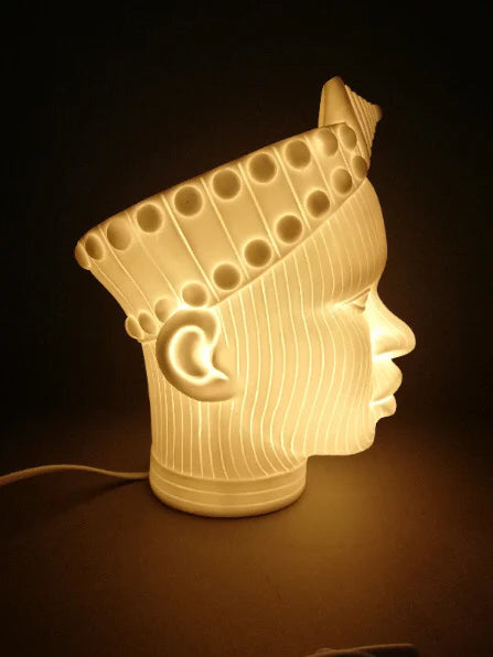 Olokun Large Head Vase Antique Ornament White Ceramic with Lights