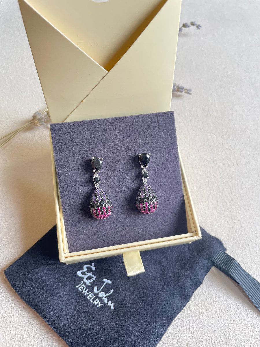 Fuschia, Purple and Black Earrings