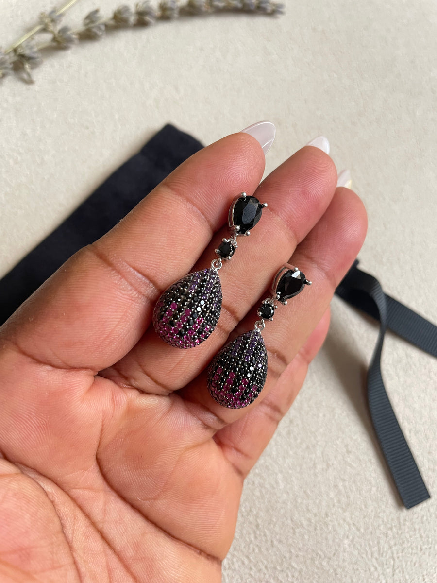 Fuschia, Purple and Black Earrings