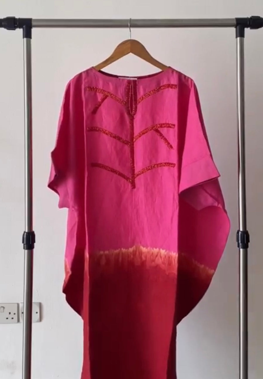 Nabilah Pink Ombré Tunic with Red Beaded Neckline