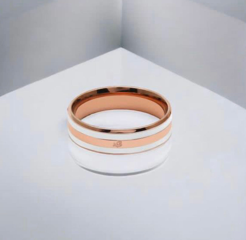 Rose-gold White Enamel Ring