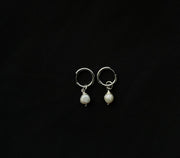 Silver Hoop Earrings with Pearls