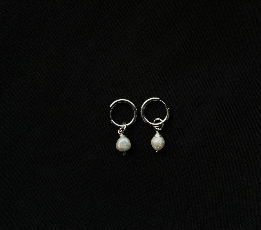 Silver Hoop Earrings with Pearls
