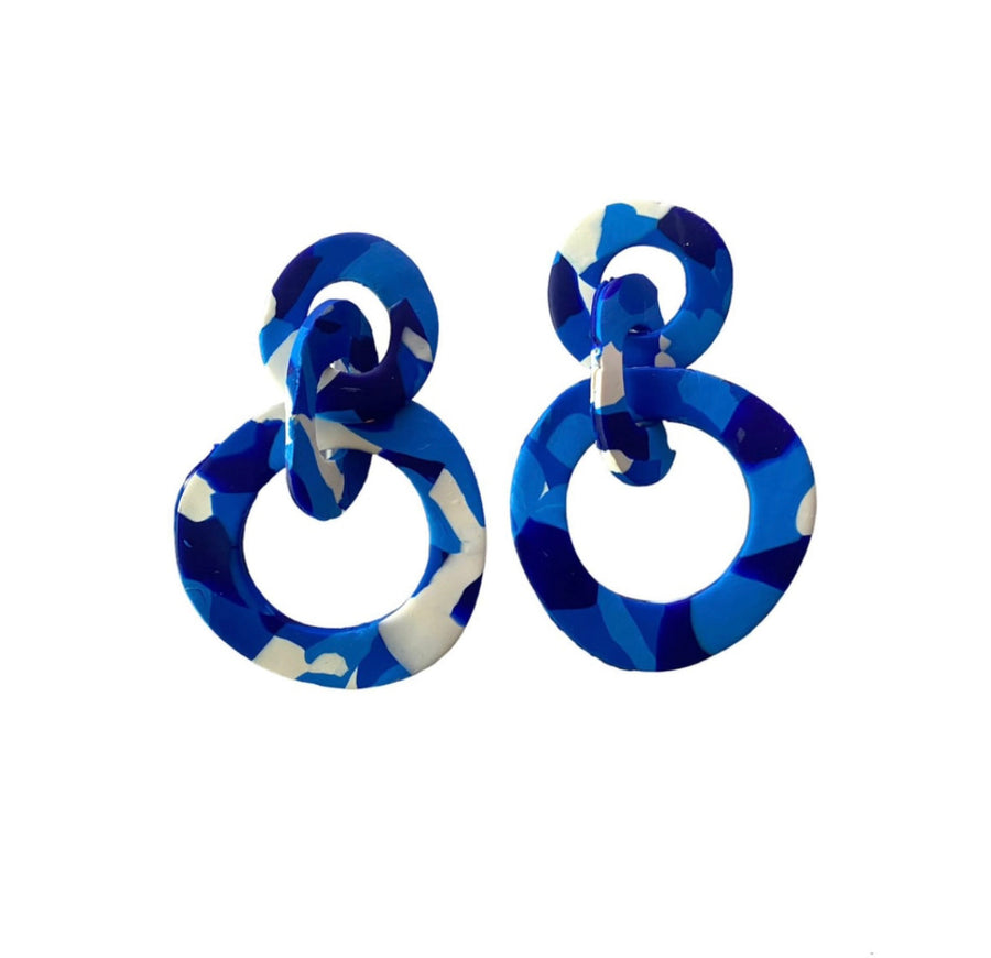 3 Step Blue Circle Links Earrings