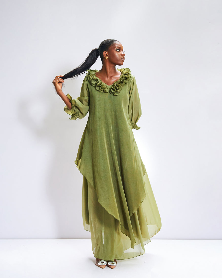 Olive Green Pavo Real Dress