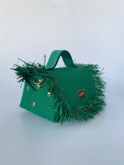 Green Mira Jute Print with Raffia Flap Handbag