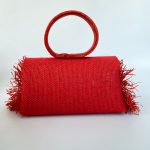 Red Hana Jute Print with Raffia Side Handbag