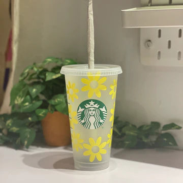 White and Yellow Daisies Starbucks Cup