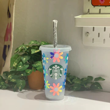Purple Monochrome Daisies Starbucks Cup