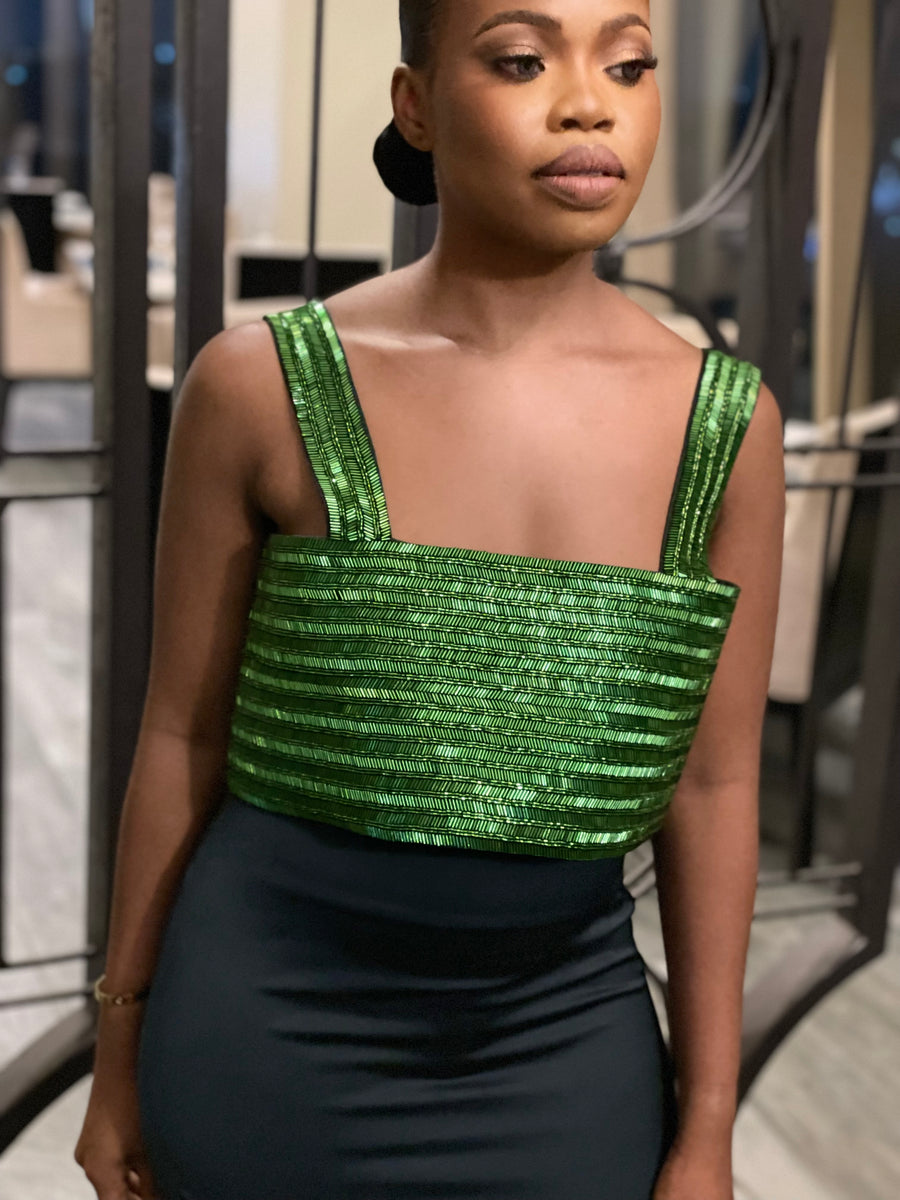 Green Asita Crop Top & Skirt Set
