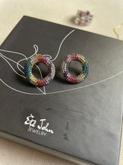 Rainbow Studded Round Earrings