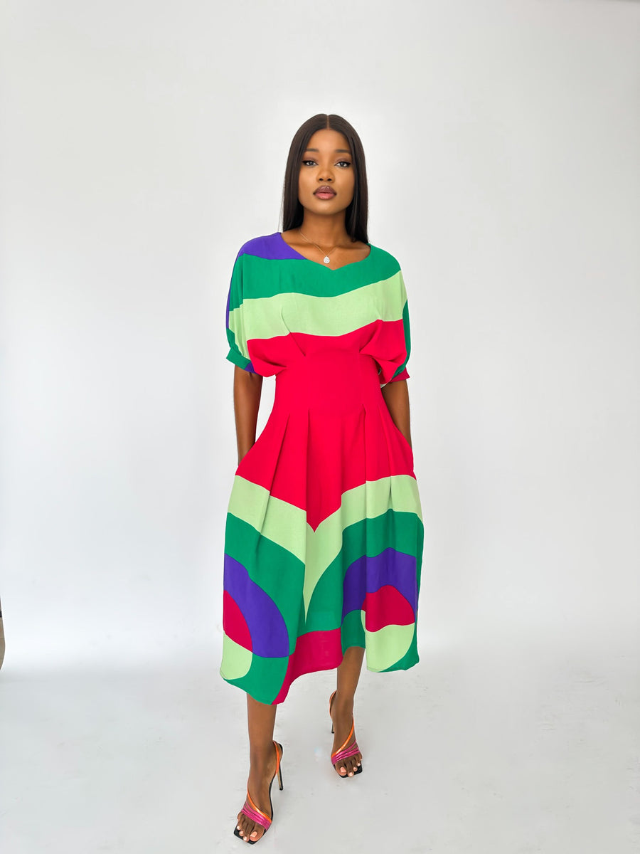 Vee Multi-Coloured Crepe Dress
