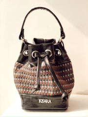 Mina Grey Black Leather Bucket Handbag
