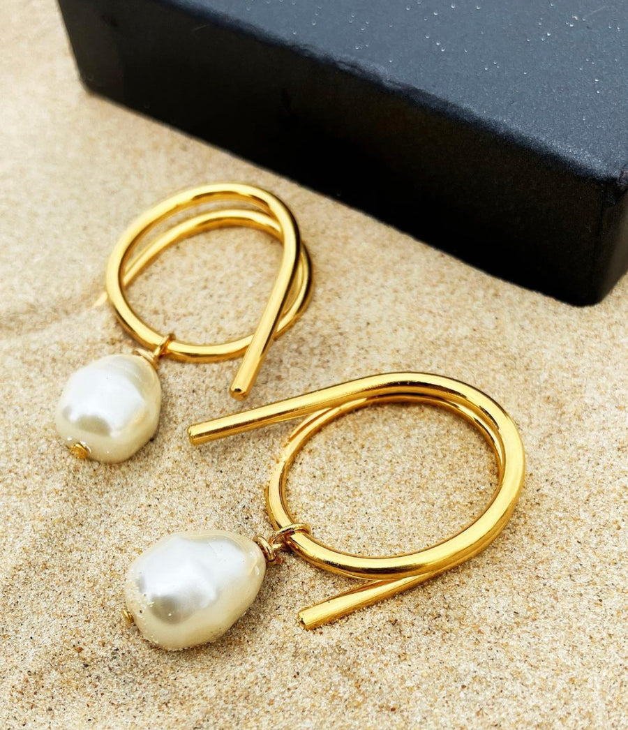 Spiral Hoop Pearl Earrings