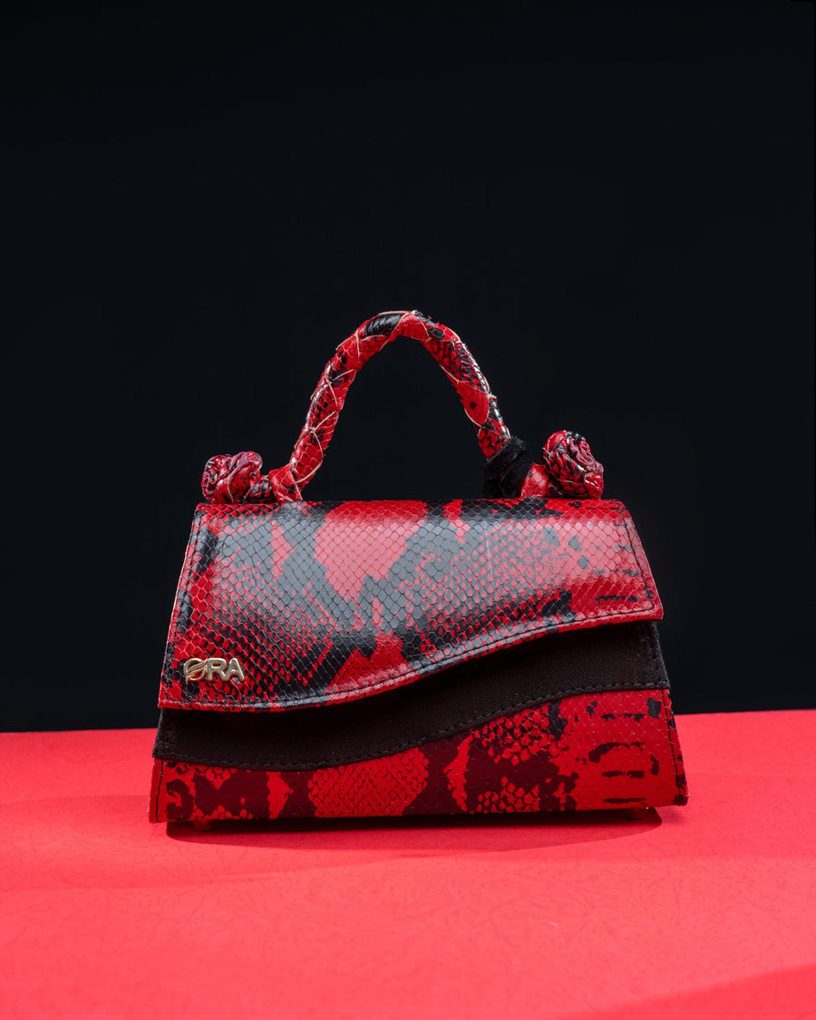 Red Black Zina Snake Print Mini Handbag