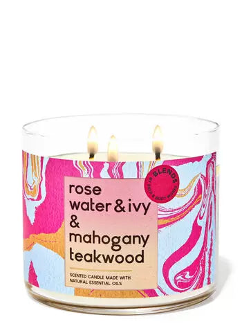 Rose Water & Ivy & Mahogany Teakwood 3-Wick Candle