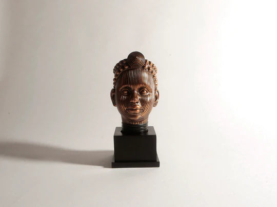 Olokun Head Antique Ornament Gold With Black Stand