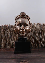 Olokun Head Antique Ornament Gold With Black Stand