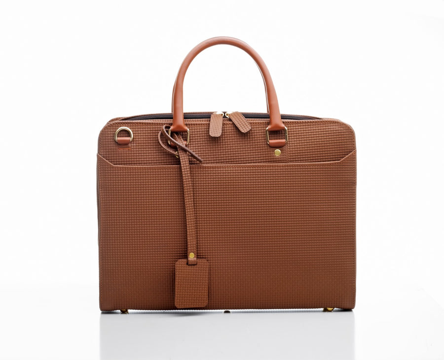 Antele Tan Woven Leather Briefcase Bag