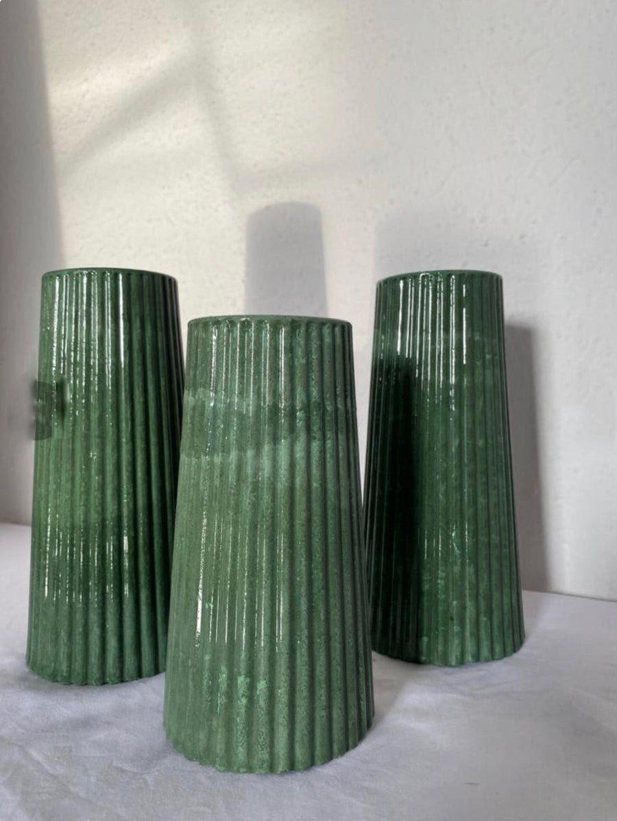Tapered Ribbed Concrete Vases Set