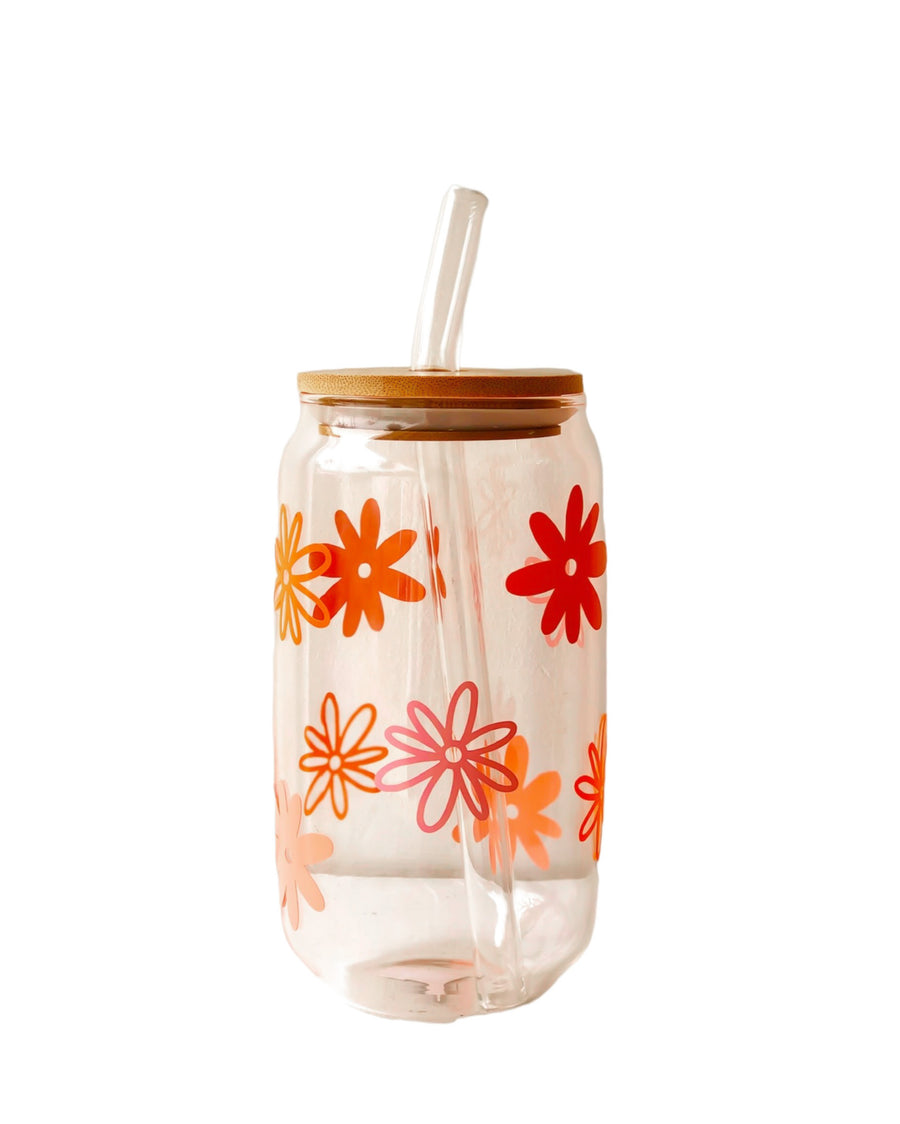 Daisy Retro Floral Libby Glass Cup