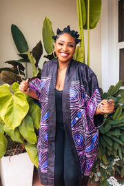 Black Purple Farayi Batik Adire Kimono